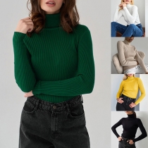 Fashion Solid Color High-neck Long Sleeve Slim Fit Casual Sweater