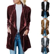 Fashion Solid Color Long Sleeve Lapel Cardigan