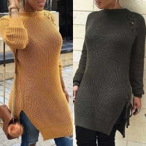 Fashion Solid Color Long Sleeve Round Neck Lace-up Sweater Dress