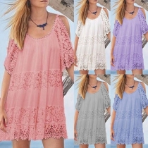 Sexy Off-shoulder Short Sleeve Lace Spliced Loose Dress