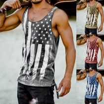 Fashion Contrast Color Round-neck Sleeveless Printed Pattern Vest