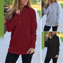Fashion Solid Color  Long Sleeve Stand Collar Sweatshirt 