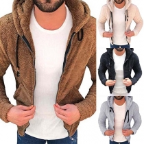 Fashion Solid Color Long Sleeve Hooded Men's Plush Coat