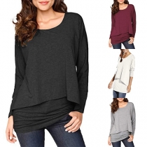 Fashion Solid Color Long Sleeve Round Neck Two-piece Set T-shir
