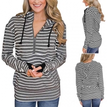 Fashion Long Sleeve Hooded Striped Sweatshirt