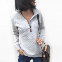 Fashion Solid Color Long Sleeve Stand Collar Sweatshirt
