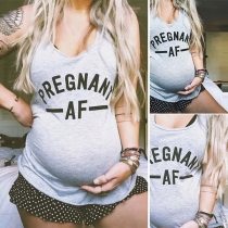 Fashion Letters Printed Sleeveless Round Neck Maternity Tank Top