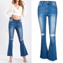 Fashion High Waist Slim Fit Ripped Flared Pants Jeans