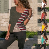 Fashion Contrast Color Striped Spliced Long Sleeve T-shirt
