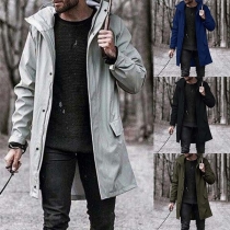 Fashion Solid Color Long Sleeve Hooded Men's Coat