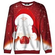 Cute Santa Claus Printed Long Sleeve Round Neck Sweatshirt