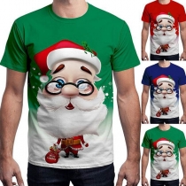 Cute Santa Claus Printed Short Sleeve Round Neck Men's T-shirt