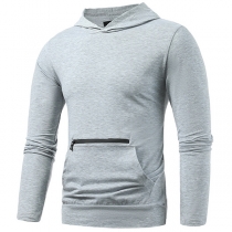Fashion Solid Color Long Sleeve Zipper Pocket Men's Hoodie