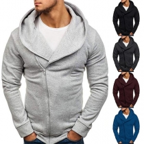 Fashion Solid Color Long Sleeve Oblique Zipper Men's Sweatshirt Coat