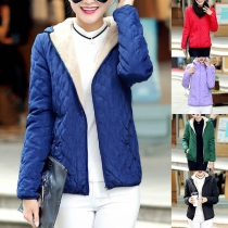 Fashion Solid Color Long Sleeve Hooded Padded Coat