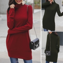 Fashion Solid Color Long Sleeve Cowl Neck Slim Fit Sweatshirt Dress