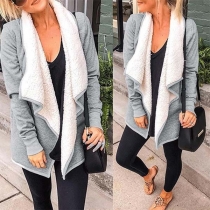 Fashion Solid Color Long Sleeve Plush Lapel Cardigan Coat 