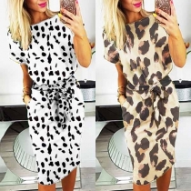 Fashion Contrast Color Leopard Print Short Sleeve Slim Fit Dress