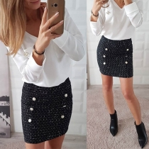 Fashion High Waist Slim Fit Double-breasted Skirt 