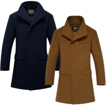 Fashion Solid Color Long Sleeve Side-button Men's Woolen Coat