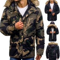 Fashion Camouflage Printed Faux Fur Spliced Hooded Men's Padded Coat