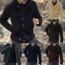 Fashion Solid Color Long Sleeve Stand Collar Faux Cashmere Men's Coat