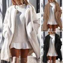 Simple Style Long Sleeve Solid Color Plush Overcoat