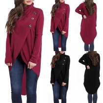 Fashion Solid Color Long Sleeve Irregular Hem Cowl Neck Top