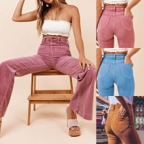 Fashion Solid Color High Waist Slim Fit Flared Pants 