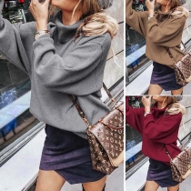 Fashion High-neck Long Sleeve Solid Color Loose Sweater