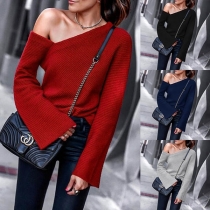 Sexy Off-shoulder Long Sleeve Solid Color Sweater