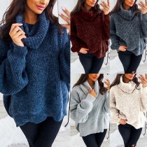 Fashion Solid Color Long Sleeve Turtleneck Loose Sweater 