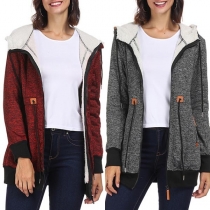 Fashion Contrast Color Long Sleeve Hooded Sweatshirt Coat 