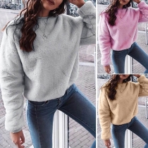 Fashion Solid Color Round Neck Long Sleeve Plush Hoodie
