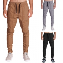 Fashion Solid Color Elastic Waist Men's Casual Pants