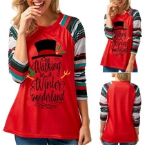 Fashion Colorful Striped Spliced Long Sleeve Round Neck T-shirt