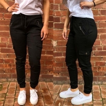 Fashion Solid Color Side-pocket Casual Pants