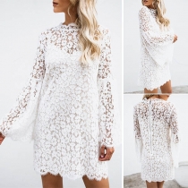 Sexy Trumpet Sleeve Hollow Out Lace Dress + Sling Dress Two-piece Set