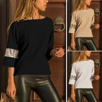 Fashion Sequin Spliced Half Sleeve Round Neck T-shirt