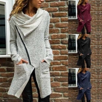 Fashion Long Sleeve Oblique Zipper Irregular Hem Sweatshirt Outerwear