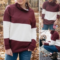 Fashion Contrast Color Cowl Neck Long Sleeve Shirt