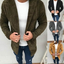 Fashion Solid Color Long Sleeve Hooded Men's Plush Cardigan
