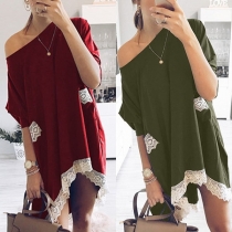 Fashion Short Sleeve Round Neck Lace Spliced Hem Dress