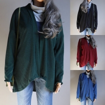 Fashion Solid Color Long Sleeve Irregular Hem Loose Cardigan