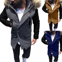 Fashion Contrast Color Long Sleeve Faux Fur Spliced Men's Coat