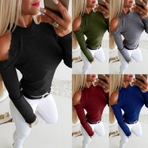 Sexy Off-shoulder Lace Spliced Long Sleeve Slim Fit Top