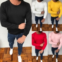 Simple Style Long Sleeve Round Neck Solid Color Men's Sweatshirt