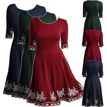 Fashion Short Sleeve Round Neck Printed Spliced Dress