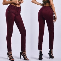 Fashion Solid Color High Waist Slim Fit Jeans
