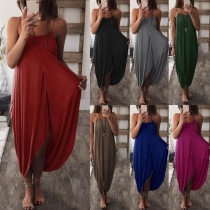 Sexy Backless Irregular Hem Solid Color Loose Sling Dress
